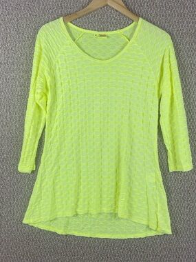 Tianello Tunic Womens Medium Livia Yellow Textured Knit Artsy 3/4 Sleeve T561